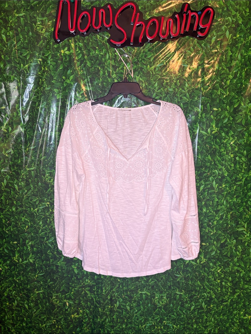 3 Pack Women’s White. Pink and Aqua Mist Eyelet Peasant Top